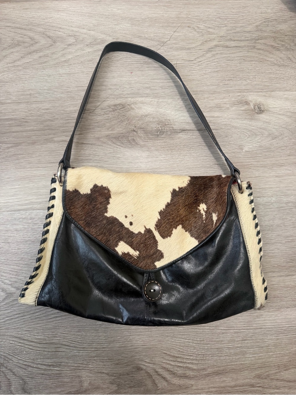 Leather and Cowprint Shoulder Bag